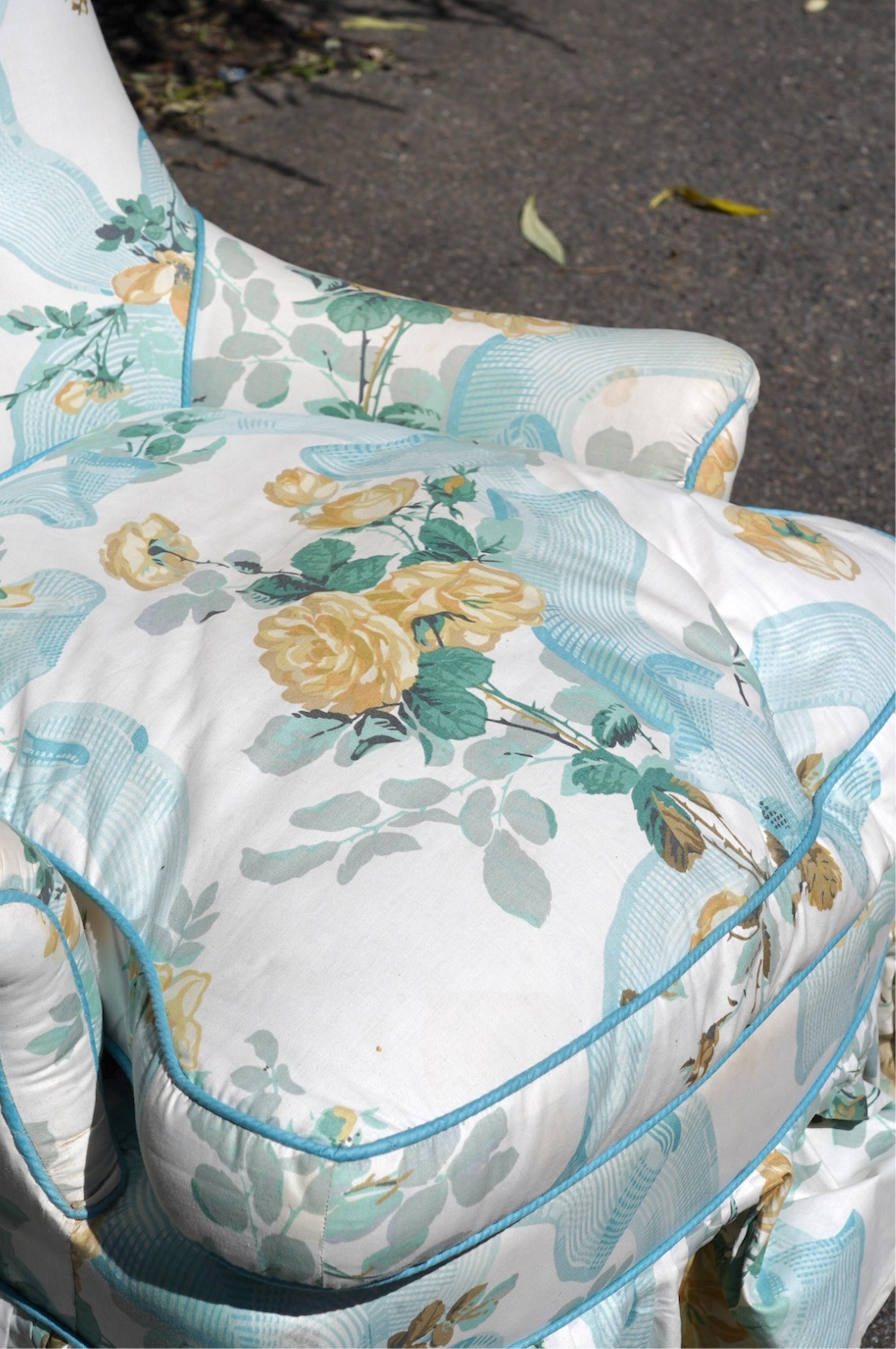 A Victorian small button back armchair with floral fabric upholstery, width 70cm, depth 60cm, height 80cm. Condition - fair
